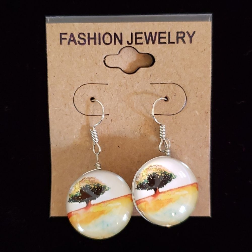 Tree of Life Double Sided Glass Dome Earrings - Picture 1 of 2